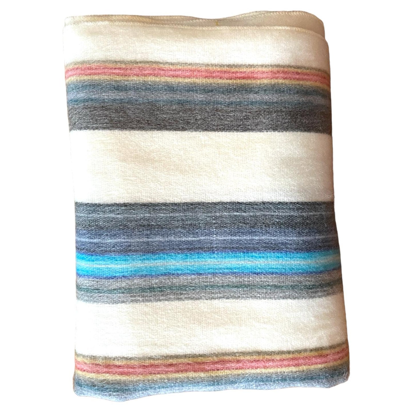 Beige & Colourful Stripped Alpaca Wool Blanket