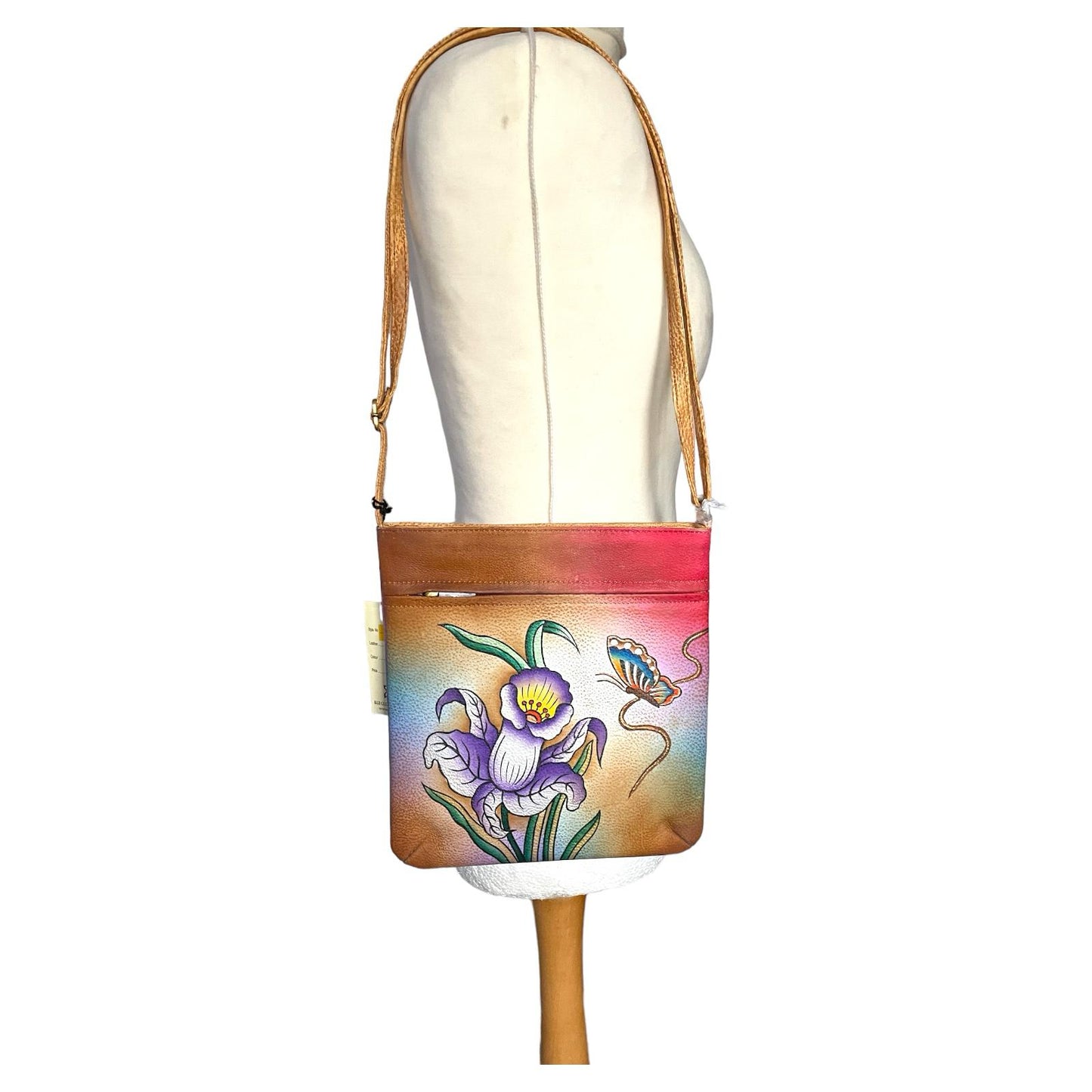 Hand Painted Leather Pouch Bag with Tulips