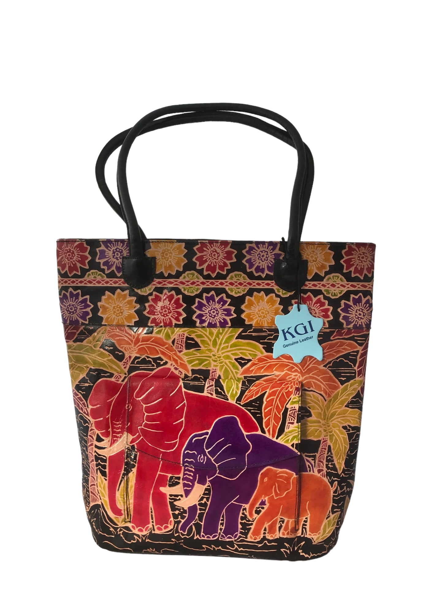 Indian Handcrafted Black leather bag with Elephants