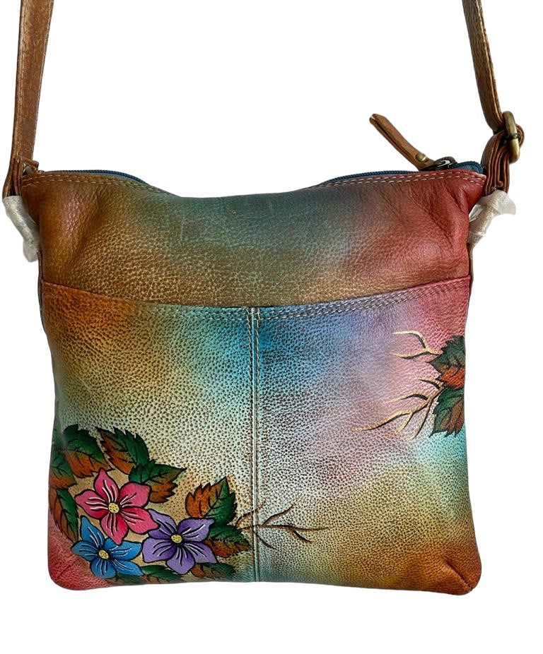 Hand painted Leather Bag with Cat